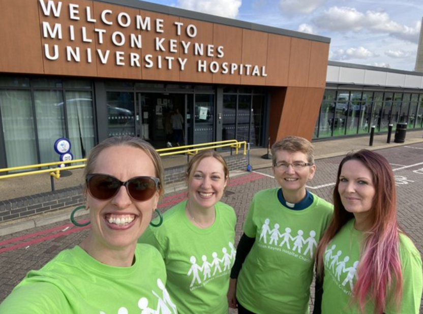 Our chaplaincy team wearing the charity's green t-shirts